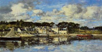 Eugene Boudin : Le Faou, The Village and the Port on the River